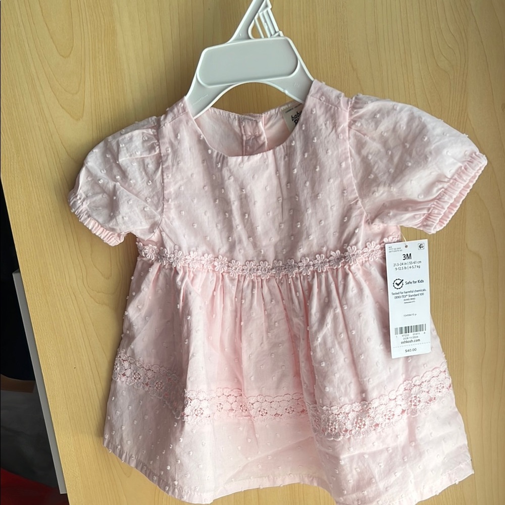 Infant Pink Swiss Dot Lace Trim Dress